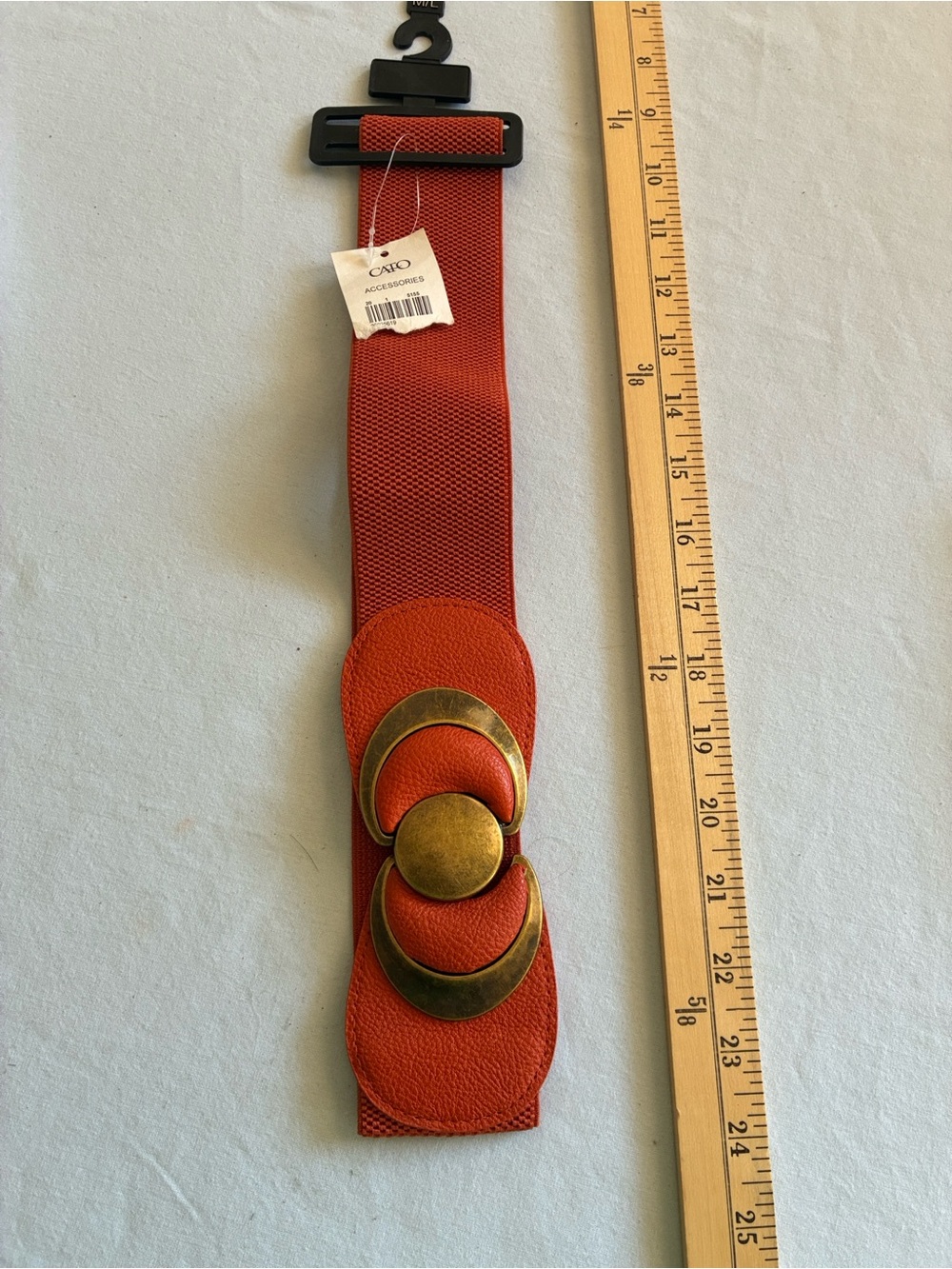 Cato Wide Elastic Waist Belt in Burnt Orange with Antique Brass Accent Size M/L